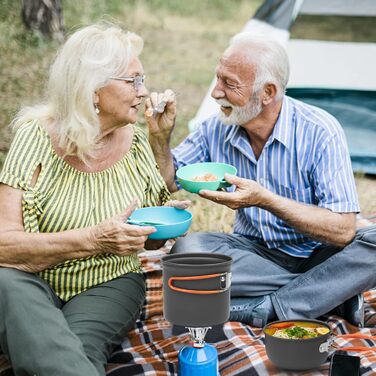 Набір посуду для кемпінгу Biliple 8-piece: каструля, сковорідка, газовa плитка, столові прибори для 1-2 осіб. Ідеально для пікніків, походів та кемпінгу.