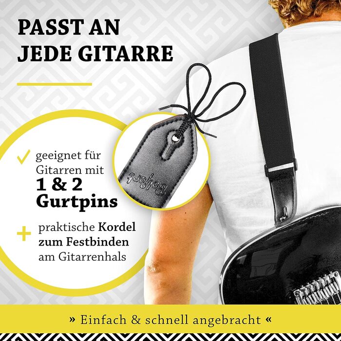 Гітарний ремінь Belfort® для електрогітари, акустичної гітари, класичної гітари, бас-гітари та укулеле. З мікрофібри, з інструкцією (чорний)