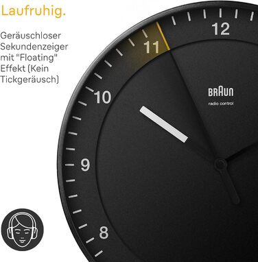 Braun Classic Large Radio Wall Clock, Central European Time Zone (CET/GMT+1) with quiet movement, easy-to-read dial, 30cm diameter, black model BC17B-DCF.