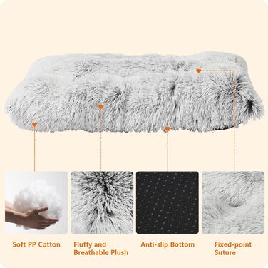 Dog bed, Fluffy dog mats, Longer plush dog cushions, Washable, non-slip bottom, 110 cm for medium and large dogs, light grey