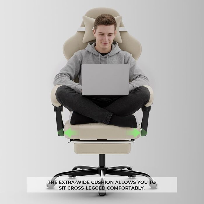 Ігрове крісло Ergonomic Gaming Chair для дітей, підлітків та дорослих, ергономічний комп'ютерний стілець з регулюванням висоти та нахилу спинки, чорно-бежеве