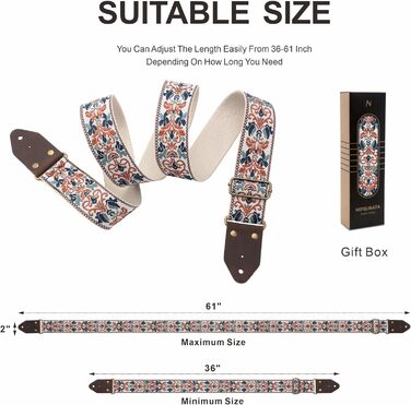 Гітарний ремінь Nefelibata з жаккардовим плетінням, бавовна, шкіряні кінці, для бас-гітари, електрогітари та акустичної гітари, подарунок для дітей та гітаристів, ретро золотий жаккард