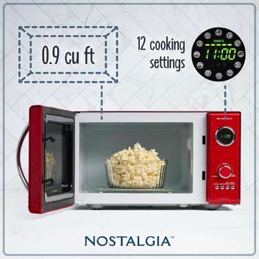 Мікрохвильова піч Nostalgia Retro 25,5 л, 800 Вт, 12 програм, червона