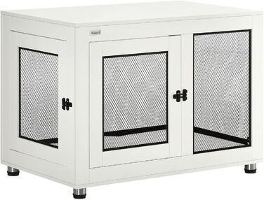 Клітка для собак PawHut з 2 дверцятами, знімний лежак, сучасна сталева собача будка для дому, підходить для великих собак до 30 кг, білий, 94x60x71,5 см