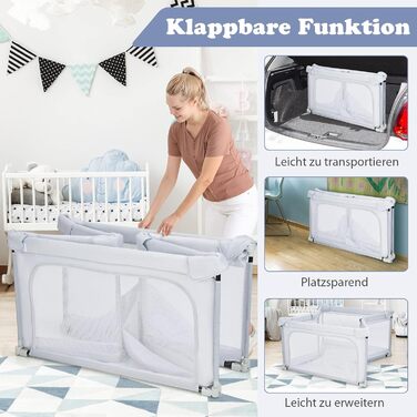 COSTWAY 124 x 124cm Baby Playpen, foldable, portable playard with 50 balls, 4 handles, locking function, crawling gate with net walls & door, playpen tent for infants & children (Light Grey)