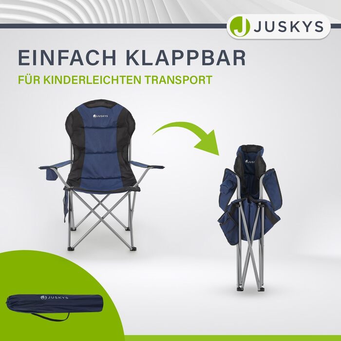 Крісло для кемпінгу Juskys Lido складне з підсклянником, бічною кишенею та сумкою для перенесення. З м'яким сидінням та підлокітниками. 4 кольори (Блакитний)