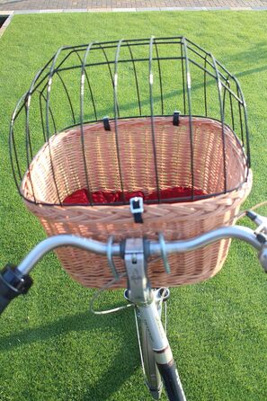 Корзина для велосипеда для собак з прутьями лози з металевою сіткою та подушкою XL або XXL. Велика зручна корзина для перевезення домашніх тварин на велосипеді. Розміри: L 45 x B 24 x H 37 см
