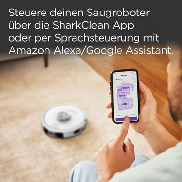 Робот-пилосос Shark PowerDetect з базою самоочищення, самостійно спустошується до 60 днів, для шерсті тварин, килимів та твердих підлог, з 3D- та LiDAR-навігацією, 14,5 см заввишки, білий