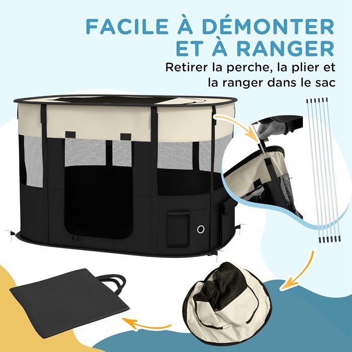 PawHut: Фрейлауф для собак з Оксфордської тканини, 94x74x60 см, кремово-білий та чорний