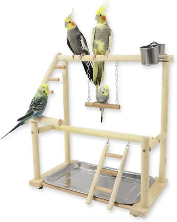 Bird Playground, budgie toys, bird playground stand, bird gym, bird accessories, climbing frame with ladder, running grid with feeder cups, tray, swing for parakeets, wavy parrots, finches, etc. (#7)