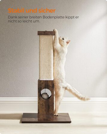 Feandrea Cat Tree, Scratching Post, Cat Scratching Tree, 10 cm Thick Trunk, Scratching Post Made of Natural Sisal Rope, 73 cm High, with Plush Play Ball, Furniture Scratch Protector, PCA021G01 (Vintage Brown)