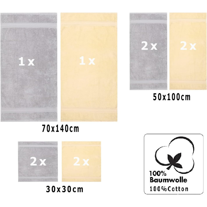 Betz 10-Piece Towel Set Gold Color Beige & Silver Gray, Quality 600 g/m², 2 Shower Towels 70 x 140 cm, 4 Hand Towels 50 x 100 cm, and 4 Washcloths 30 x 30 cm