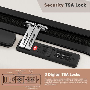 Набір валіз Showkoo з трьох частин (M, L, XL) з жорстким корпусом, розширюваний, легкий, з полікарбонату, білий. З TSA замком та 360° колесами.