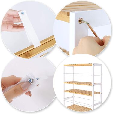 dibea Bamboo Shelf with Storage Boxes, Shoe Rack, Bathroom Shelf, Kitchen Shelf, Living Room Shelf, Freestanding Shelf, Natural/White
