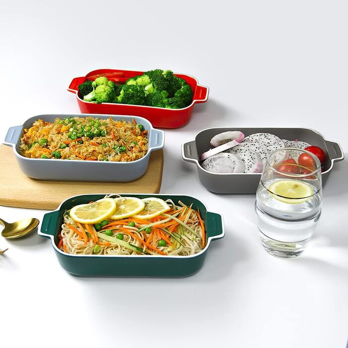 Форма для лазаньї, 2 шт, 22 x 12 см, керамічна, з ручкою, блакитна та зелена