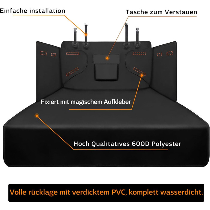 Захисна килимок для собак у багажник, універсальний, нековзний, водонепроникний, для заднього сидіння, зносостійкий, можна прати, для подорожей в авто, вантажівці, SUV (чорний)