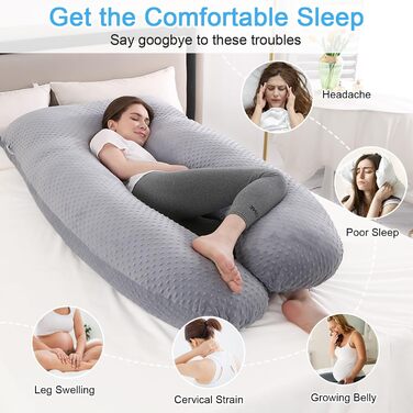 Вагітний подушка SHANNA U-подібної форми, подушка для сну на боці, подушка для годування, сірий, 70 x 145 см