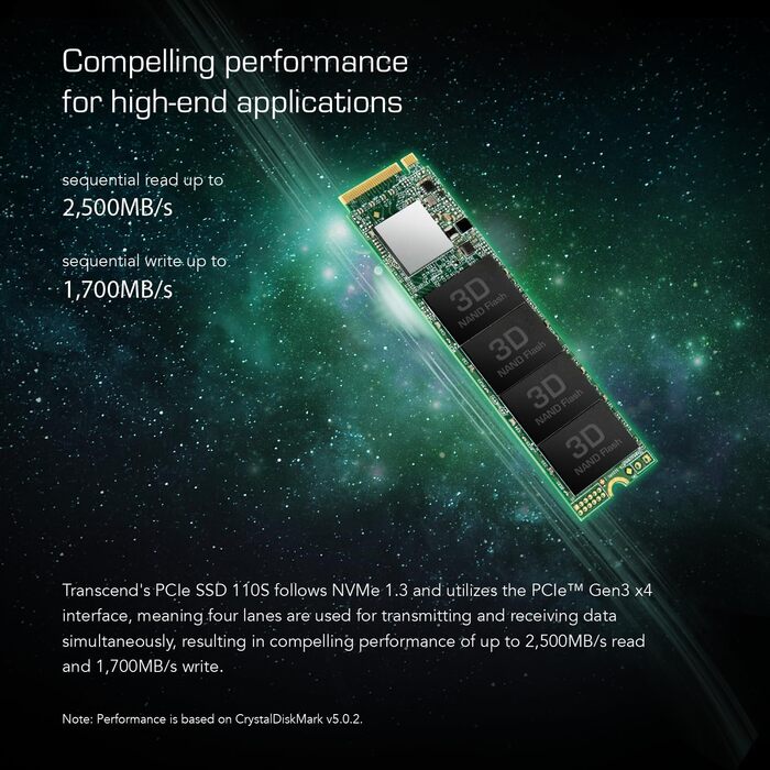 SSD накопичувач Transcend B MTE110S 1TB NVMe PCIe Gen3 x4 M.2 2280 3D TLC NAND