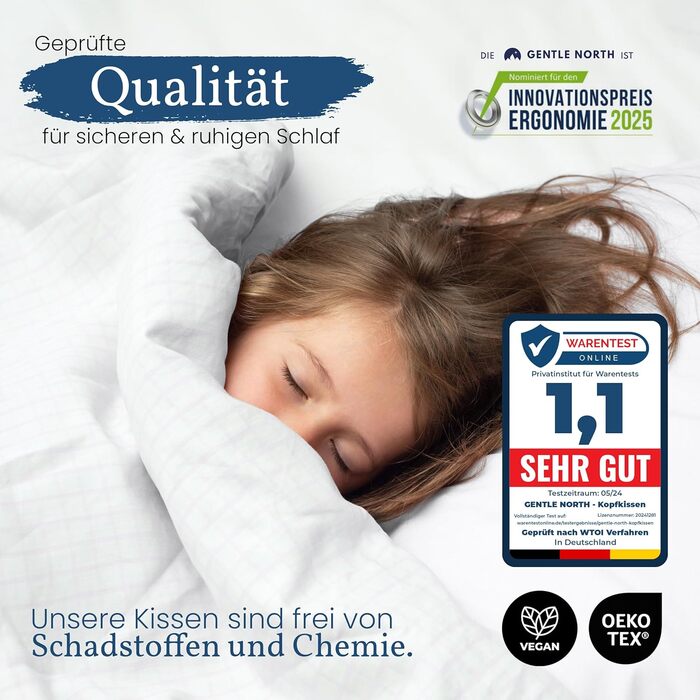 Gentle North High-Quality Pillowcases (80x80 cm large) in Hotel Quality - 2-Piece Set Fluffy, well-filled pillows suitable for allergy sufferers (Ökotex 100 certified) - Washable at 60° 2x | 80x80