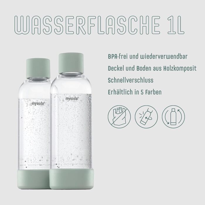 Mysoda Pack Woody: Газова машина для води з екологічного дерева, з пляшкою PET без BPA та CO2 балончиком (сірий)