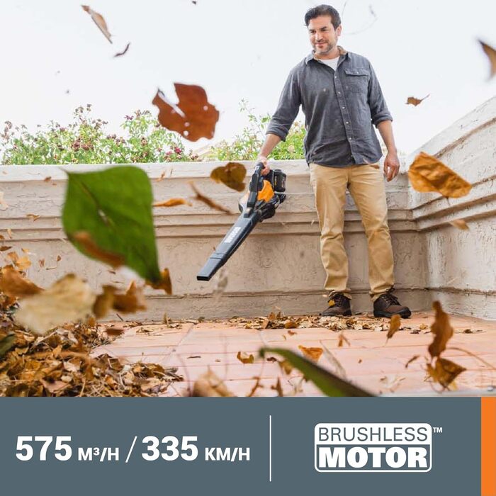 WORX WG583E.9 40V(2x20V) Cordless Leaf Blower/Vacuum - 2 in 1 for Raking & Vacuuming Leaves - 35L Collection Bag - No Battery or Charger Included, Black / Orange