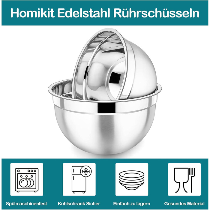 Homikit Mixing Bowls, 7-Piece Stainless Steel Bowl Salad Bowl Set with Airtight Lid for Cooking/Baking/Serving, Nesting, Dishwasher Safe, 6.5/4.5/2.7/2.5/1.5/1.2/0.7L, Blue