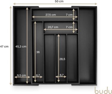 Органайзер для кухонних ящиків з бамбука, 47 см - Чорний - Система зберігання для кухні