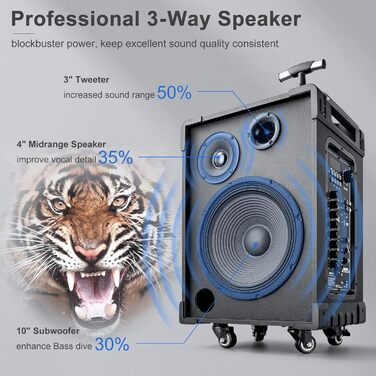 Портативна караоке система GTSK10-3 з Bluetooth, 2 мікрофонами та 10” сабвуфером для дому та вечірок