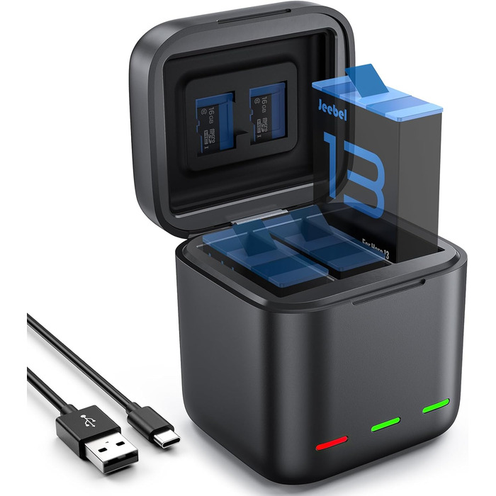 Зарядний пристрій для GoPro Hero 13 Black — 3-канальний зарядний пристрій з швидкою зарядкою, USB-C кабель. Сумісний з GoPro Hero 13 Black, оригінальний акумулятор (без акумулятора). Для Hero 13