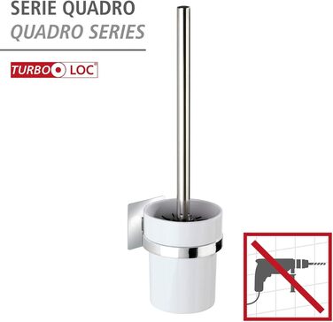 WENKO Turbo-Loc® WC-Garnitur Quadro - WC brush holder, 9.5 x 35.5 x 12 cm, Chrome & Turbo-Loc® toothbrush cup Quadro - toothbrush holder for toothbrush and toothpaste, 7 x 10 x 9.5 cm, Chrome
