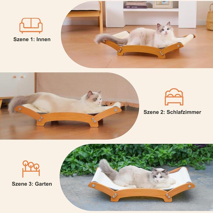 Кігтеточка-ліжко для котів з сизалю, масивне дерев'яне ліжко, кігтеточка-стілець, лежанка для котів, кігтеточка з сизалю, велика, для дому