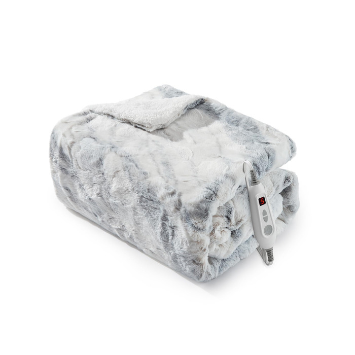 Електрична ковдра LinTimes з автовимкненням, 6 температурних режимів, таймер 10 годин, PV-велюр та Sherpa фліс, пральна, (Мраморний, 180 x 130 см)