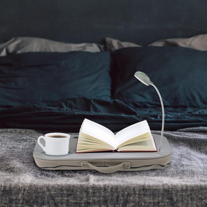 Підставка для ноутбука Relaxdays з LED-підсвічуванням, сіра - портативна, з тримачем для напоїв