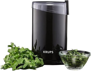 Електрична кавомолка Krups для кави, горіхів, спецій та зерна, з нержавіючою сталлю, 75г, 200Вт, чорна