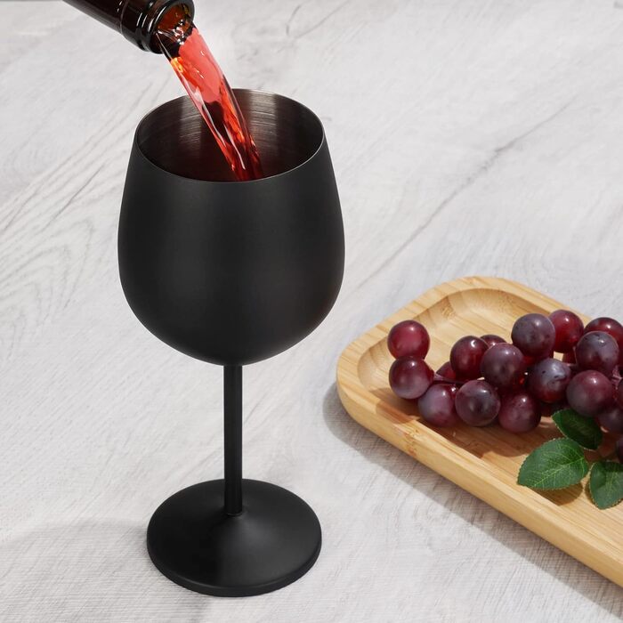 Набір келихів для вина Livole, 550 мл, з нержавіючої сталі, 4 шт. Келихи для червоного вина, шампанського, коктейлів, великі, матові чорні