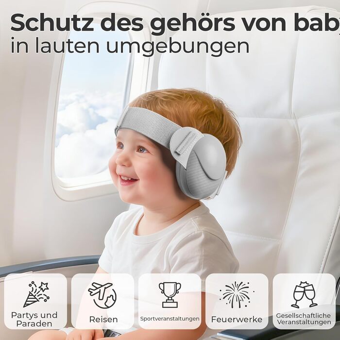Навушники для захисту слуху дитини, сірі (0-48 місяців), сертифіковані CE та ANSI