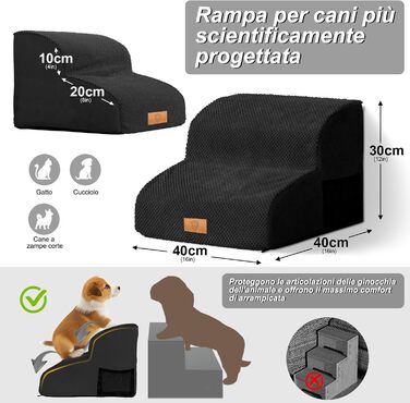 Masthome Dog Stairs for Small Dogs, 4 Steps Pet Stairs with Washable Cover, 52cm High Cat Stairs for High Beds, Dog Ramp Ladder, Detachable, Black (Dog Stairs 2 Steps - Black)