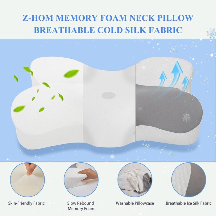 Подушка для шиї Z-hom, подушка для голови з Memory Foam, ергономічна подушка для шиї, подушка для сну на боці, спині та животі, ергономічна подушка для тих, хто спить на боці (15*15*15 см)