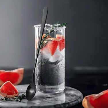 Набір ложок для лате AOOSY, 8 шт., 22.7 см, нержавіюча сталь. Ложки для кави, коктейлів, десертів та морозива. Сріблясті та чорні ложки.