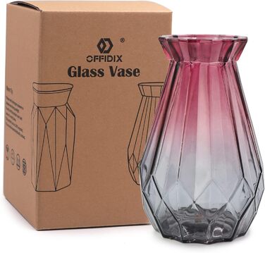 Скляна ваза OFFIDIX з градієнтом кольору, багатокольорова, геометричний дизайн, для вечірок, декору, квітів, офісу чи дому (фіолетово-сіра)
