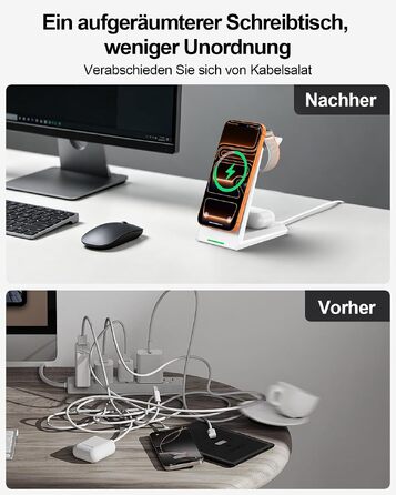 Магнітна зарядна станція 3-в-1 ADADPU для Apple з блоком живлення 30 Вт, біла