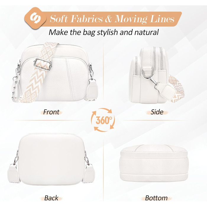 Сумка жіноча через плече кросбоді біла зі шкіри, маленька, з широким ременем та відділенням для карт, знімний ремінець