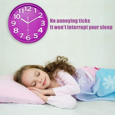 Plumeet 40.6cm Extra Large Wall Clock, Non-Ticking Silent Quartz Decorative Clocks, Modern Style Good for Living Room, Kitchen, Living Room, Bedroom, Office, Large 3D Number Display, (White) (25 cm, Violet)