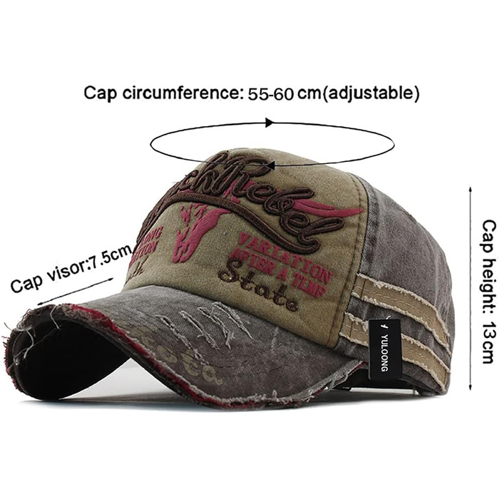 Кепка бейсболка вінтажна Baumwolle з бавовни, випрана джинсова, з потертостями, для чоловіків та жінок, стильна, спортивна, hip hop, регульована, універсальний розмір, колір A-Braun