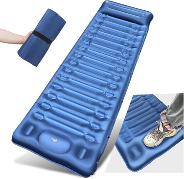 Каремат для кемпінгу Bluever самонадувний з насосом для ніг, 14 см, товстий, з подушкою. Підходить для піших прогулянок, намету, пляжу, подорожей.