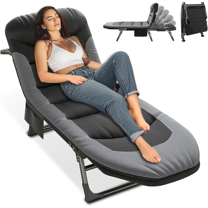 Розкладне ліжко для кемпінгу XXL - широке кемпінгове ліжко, розкладне, легке, з регульованою спинкою, для відпочинку на природі та вдома