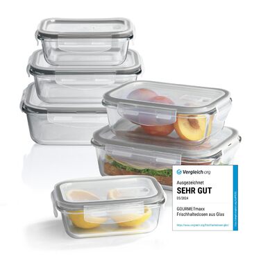 Набір скляних контейнерів GOURMETmaxx Klick-it (6 шт.) для зберігання їжі та Meal Prep | Підходять для мікрохвильовки, морозилки та посудомийної машини | З силіконовою ущільнювальною кільцем, антрацит