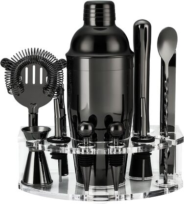 Cocktail Shaker Set, Stainless Steel Cocktail Set with 12-Piece Bar Accessories, 750ML Shaker Bartender Set with Stand, Cocktail Machine Bar Set for Home, Gifts for Men Dad Bartender (Black)