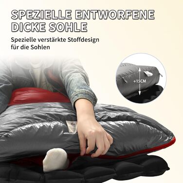 Спальний мішок для дорослих з пухом, 680FP, Outdoor, зимовий, для кемпінгу, походів та подорожей, з компресійним мішком, -10°C, сірий