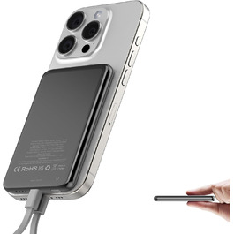 Power Bank MagSafe 5000mAh 20W PD з бездротовою зарядкою, USB-C, для iPhone 16/15/14/13/12, срібний